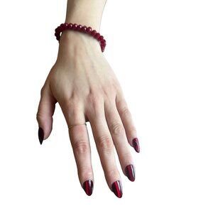 Sparkly Dark Red Faceted Beads Stretchy Bracelet Pop of Maroon